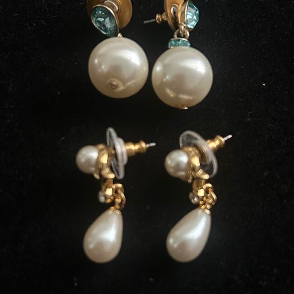 Monet & Napier Faux Pearl Drop Earrings Bundle – 2 Pairs